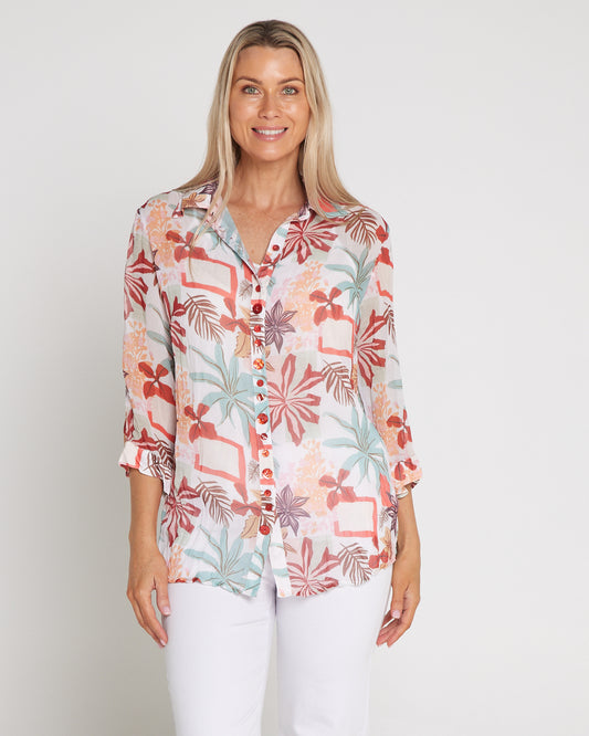 Georgette Digital Print Shirt - Sienna Botanical