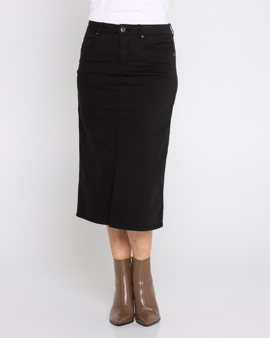 Mara Midi Jean Skirt - Black