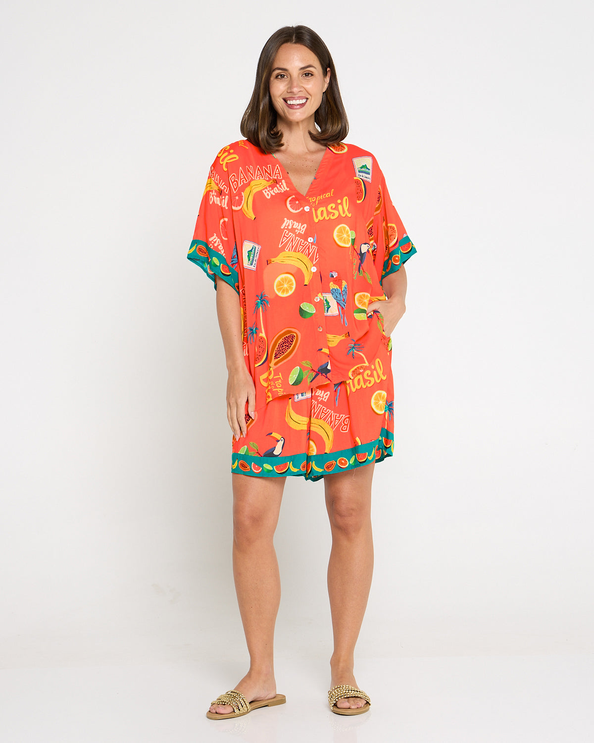Cabana Button Shirt - Brasil Coral