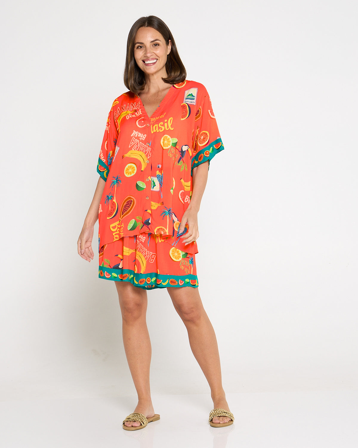 Cabana Button Shirt - Brasil Coral