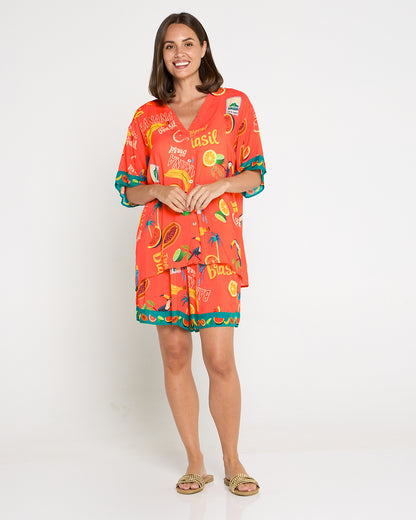 Cabana Button Shirt - Brasil Coral