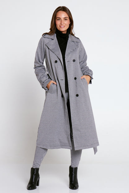 Candace Trench Coat - Black Houndstooth