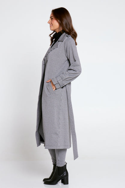 Candace Trench Coat - Black Houndstooth
