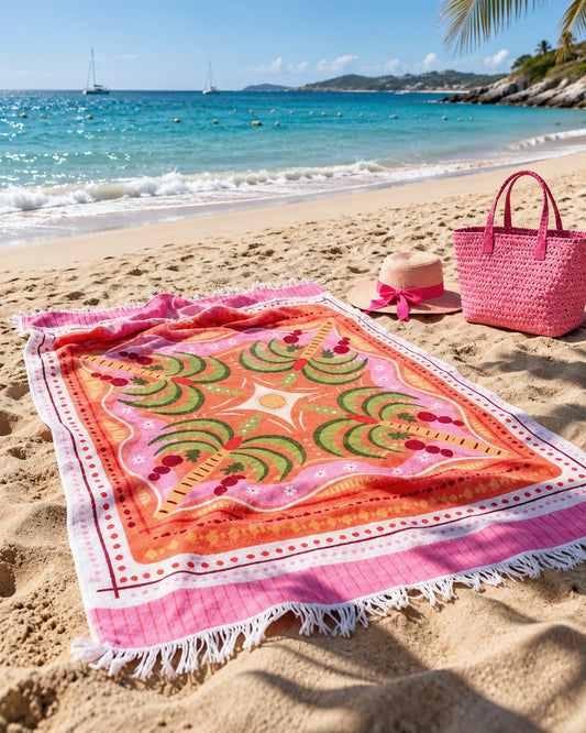 Capri Beach Towel - Pink Palms