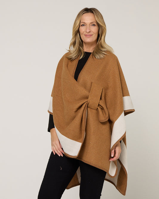 Ingliston Poncho - Camel/Cream