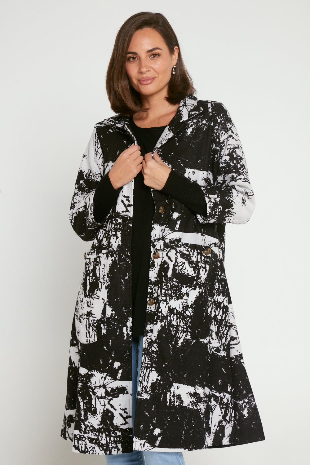 Black coat with white lining top