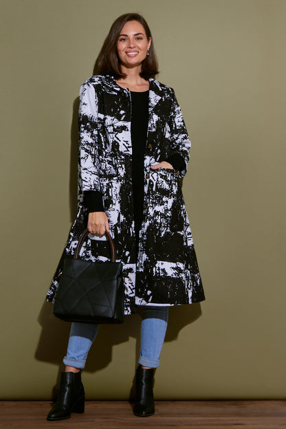 Carlton 3/4 Sleeve Fleece Lined Coat - Black/White Patch