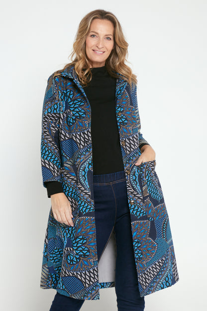 Carlton 3/4 Sleeve Fleece Lined Coat - Lapis Lazuli