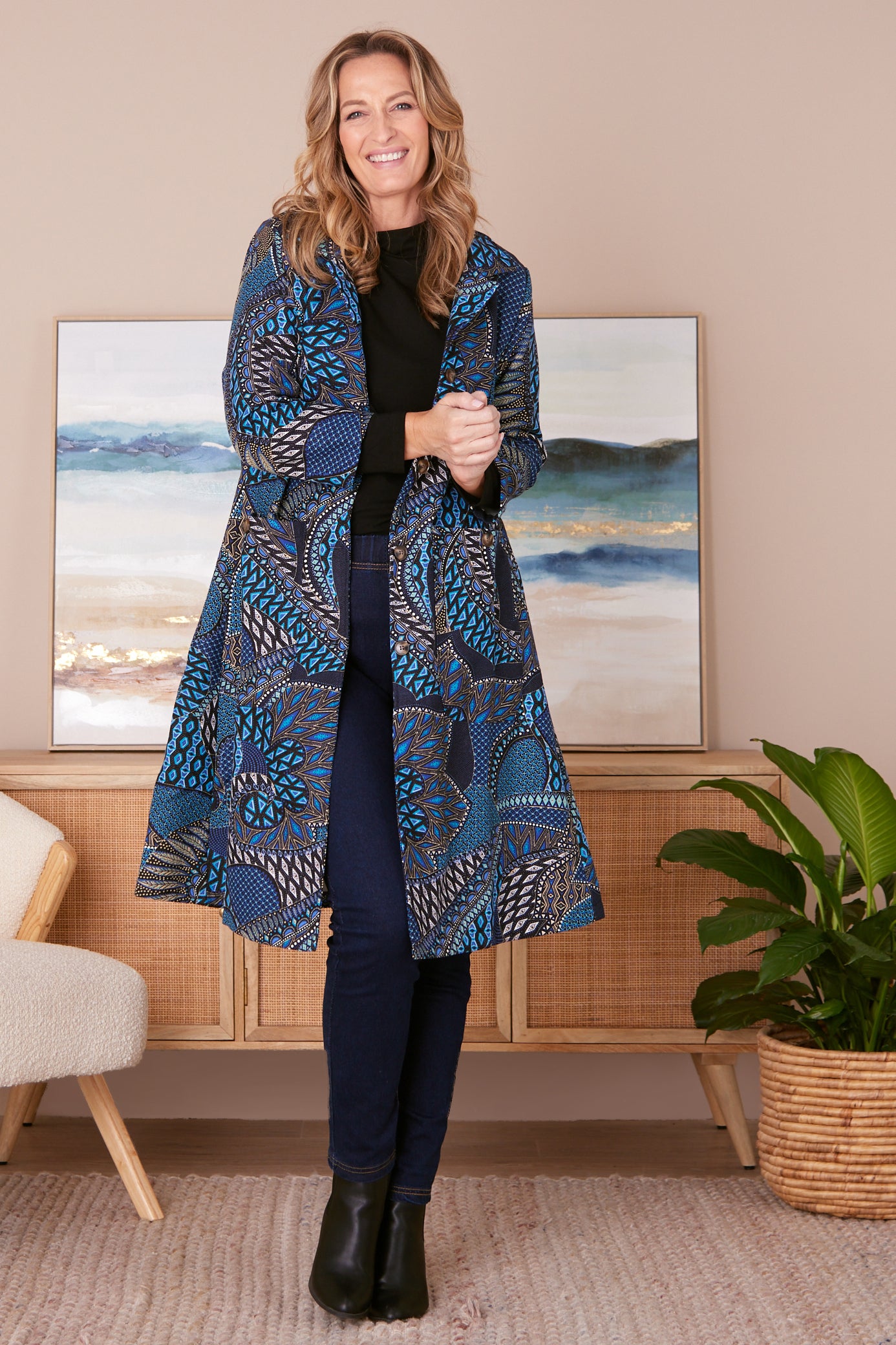 Carlton 3/4 Sleeve Fleece Lined Coat - Lapis Lazuli