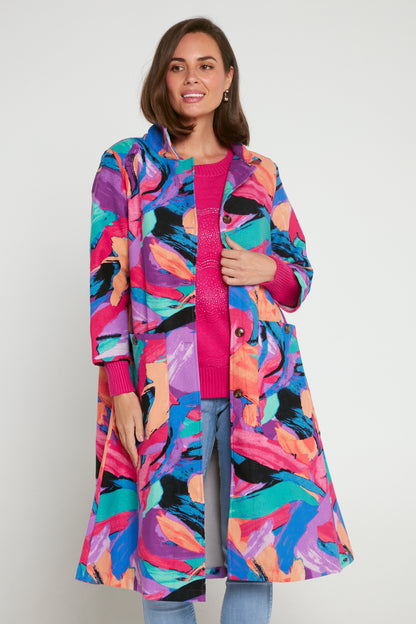 Carlton 3/4 Sleeve Fleece Lined Coat - Rainbow Swirl