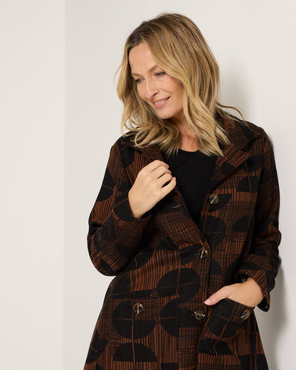 Carlton L/S Fleece Lined Jacket - Chestnut Geo