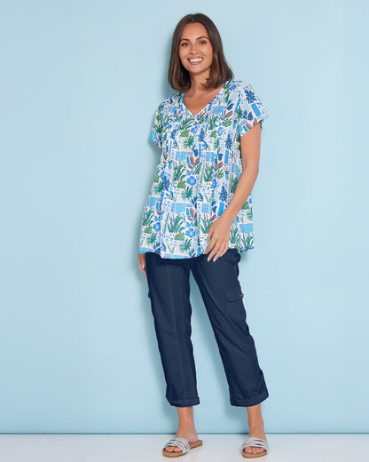 Issy Linen Blend Cargo Pants - Navy