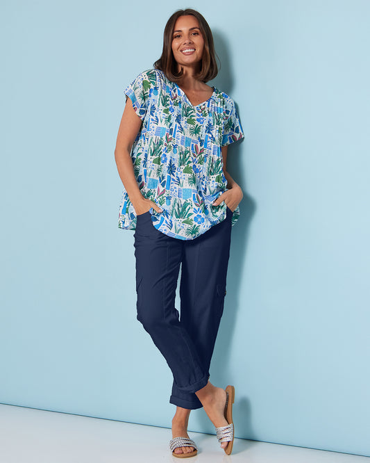Issy Linen Blend Cargo Pants - Navy