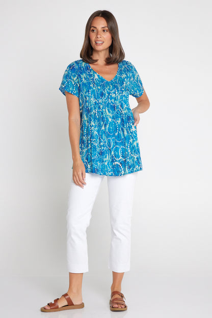 Carmody Cotton Top - Ocean Blue Bubbles