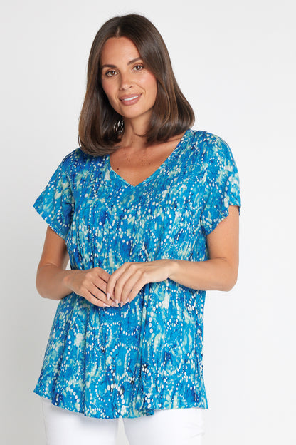 Carmody Cotton Top - Ocean Blue Bubbles