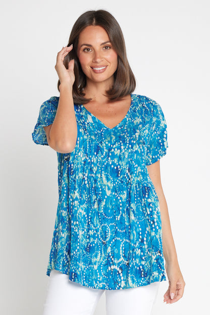 Carmody Cotton Top - Ocean Blue Bubbles