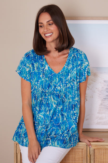 Carmody Cotton Top - Ocean Blue Bubbles