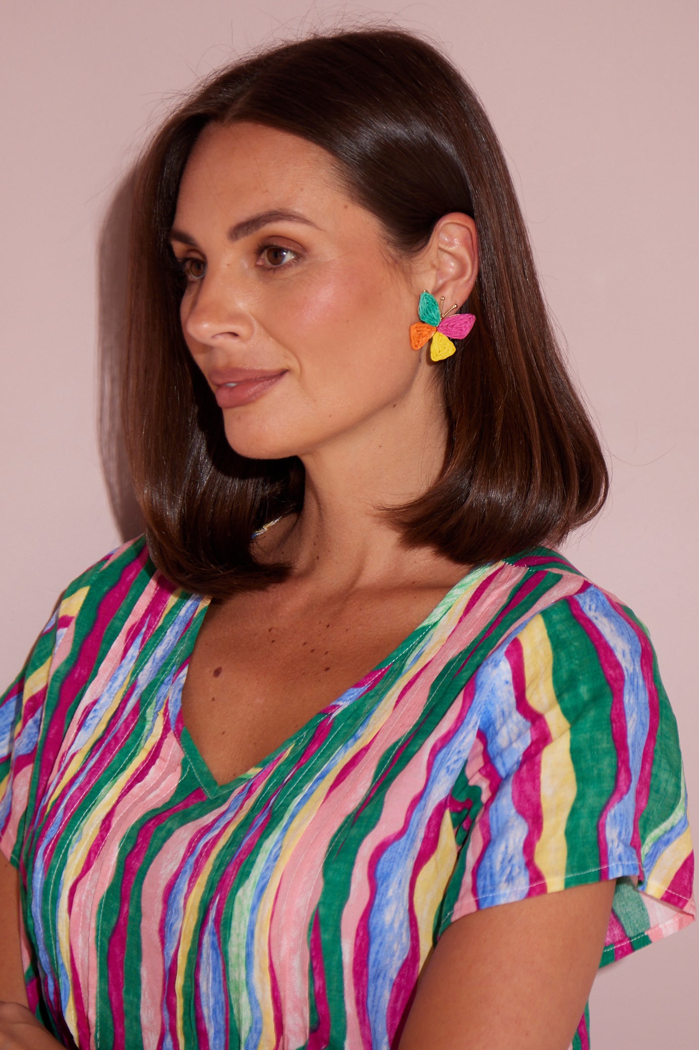 Carmody Cotton Top - Jade/Magenta Ripple