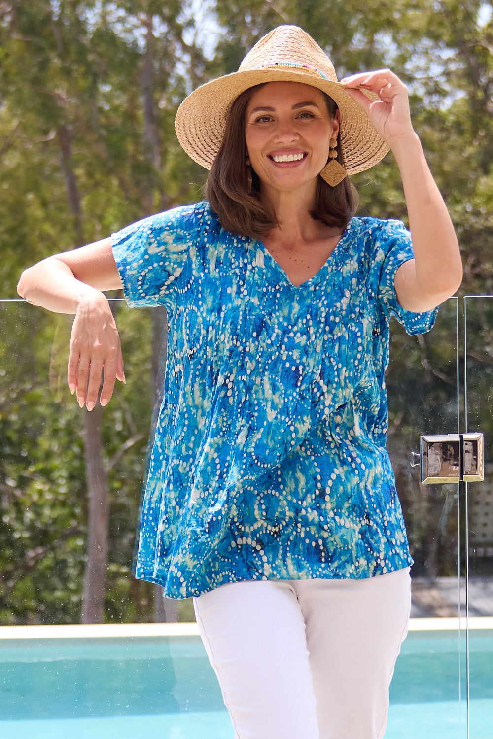 Carmody Cotton Top - Ocean Blue Bubbles