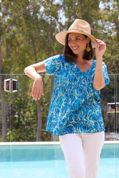 Carmody Cotton Top - Ocean Blue Bubbles