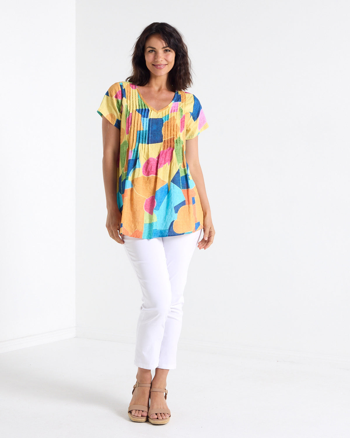Carmody Cotton Pintuck Top - Colour Blocks