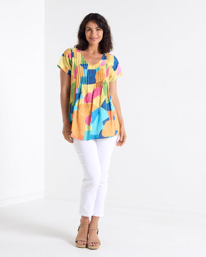 Carmody Cotton Pintuck Top - Colour Blocks