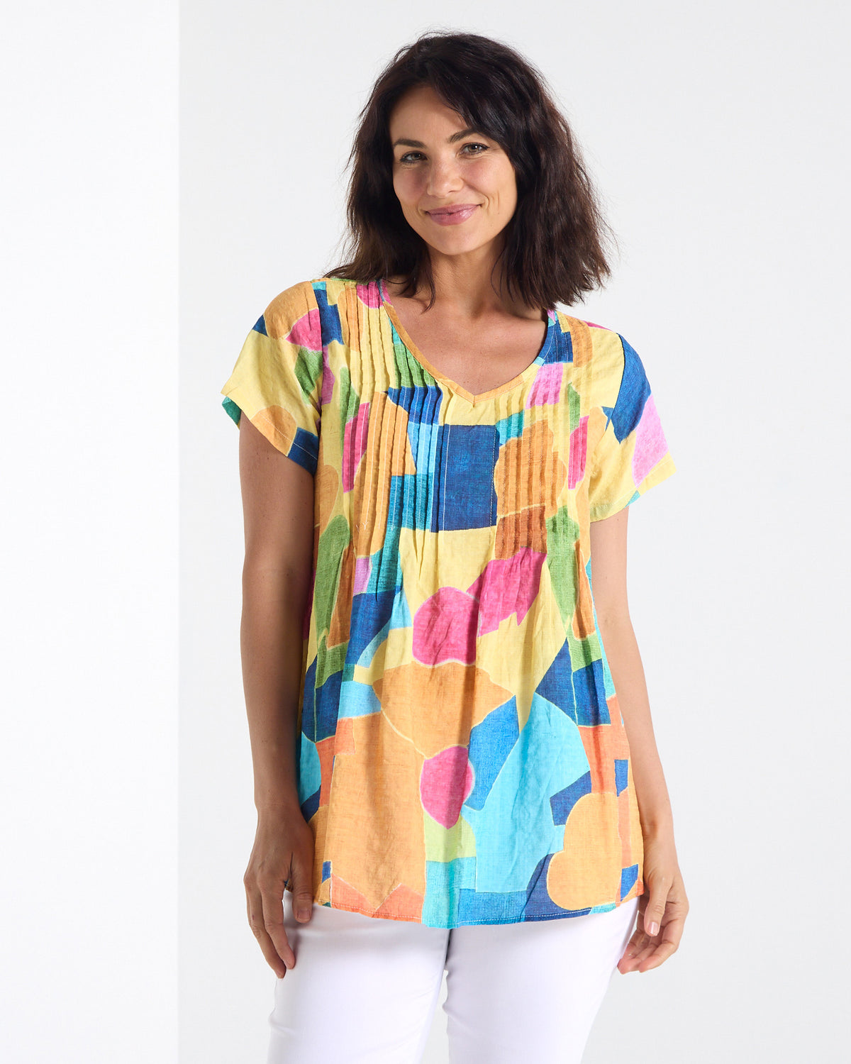 Carmody Cotton Pintuck Top - Colour Blocks