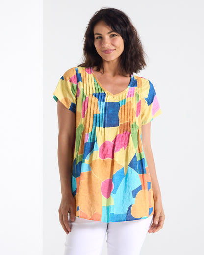 Carmody Cotton Pintuck Top - Colour Blocks