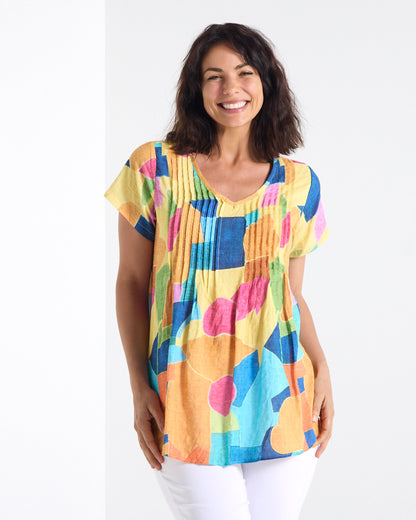 Carmody Cotton Pintuck Top - Colour Blocks
