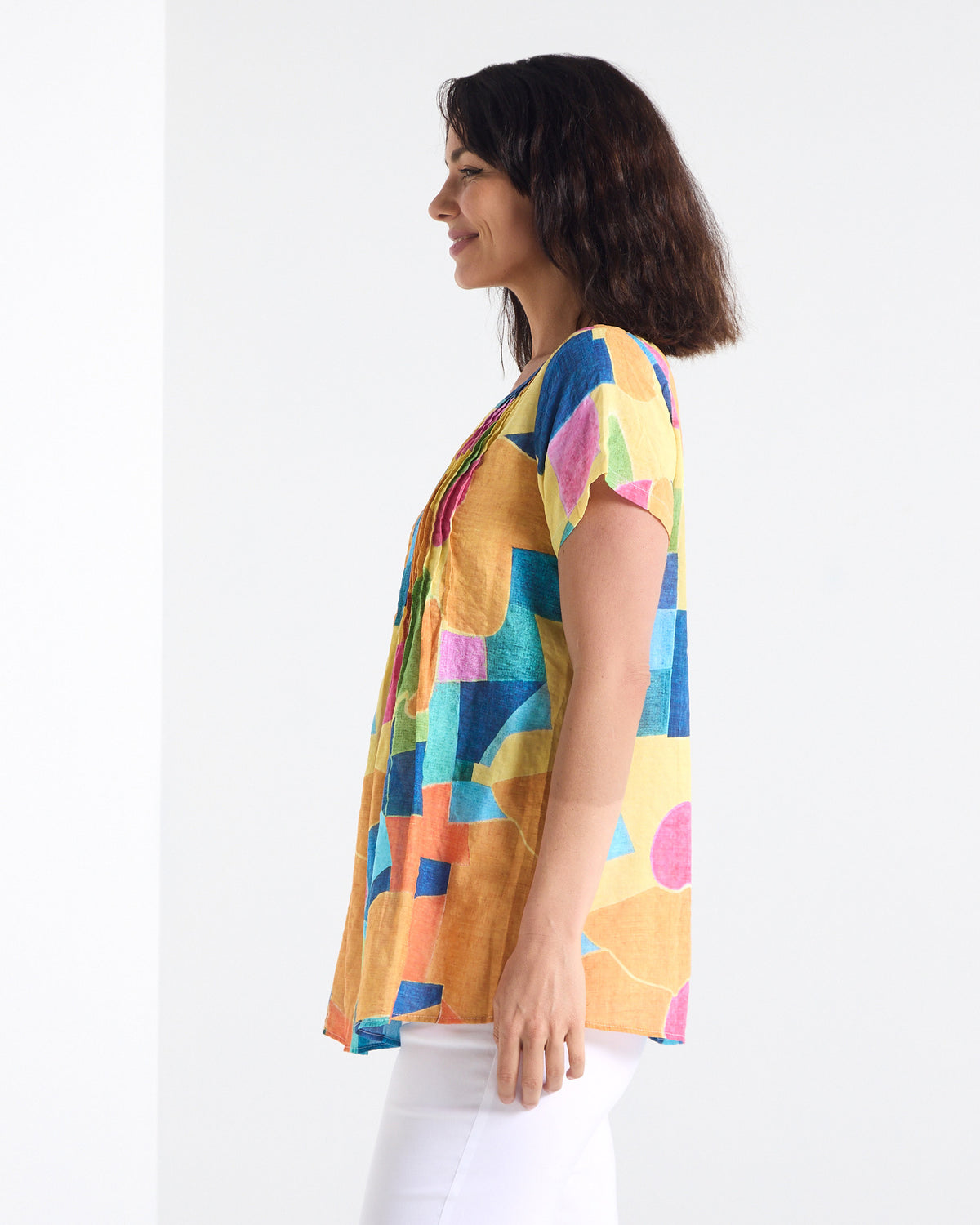 Carmody Cotton Pintuck Top - Colour Blocks