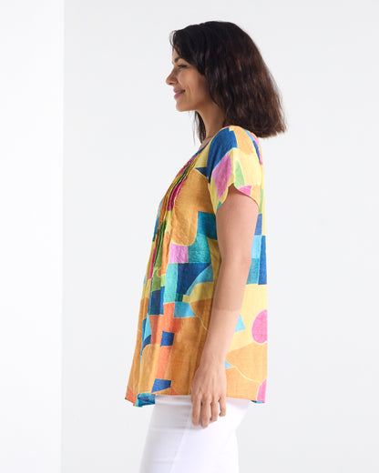 Carmody Cotton Pintuck Top - Colour Blocks