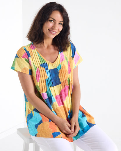 Carmody Cotton Pintuck Top - Colour Blocks