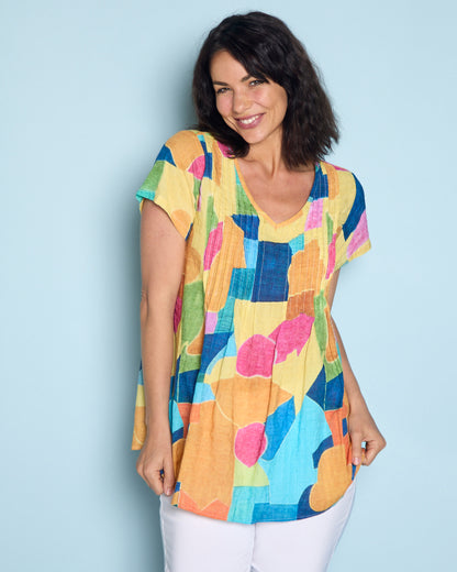 Carmody Cotton Pintuck Top - Colour Blocks