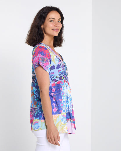 Carmody Cotton Pintuck Top - Daisy Patchwork