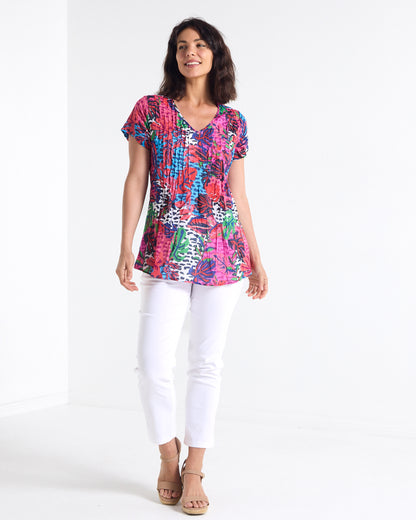 Kayla Cotton Top - Magenta Flower: styled view