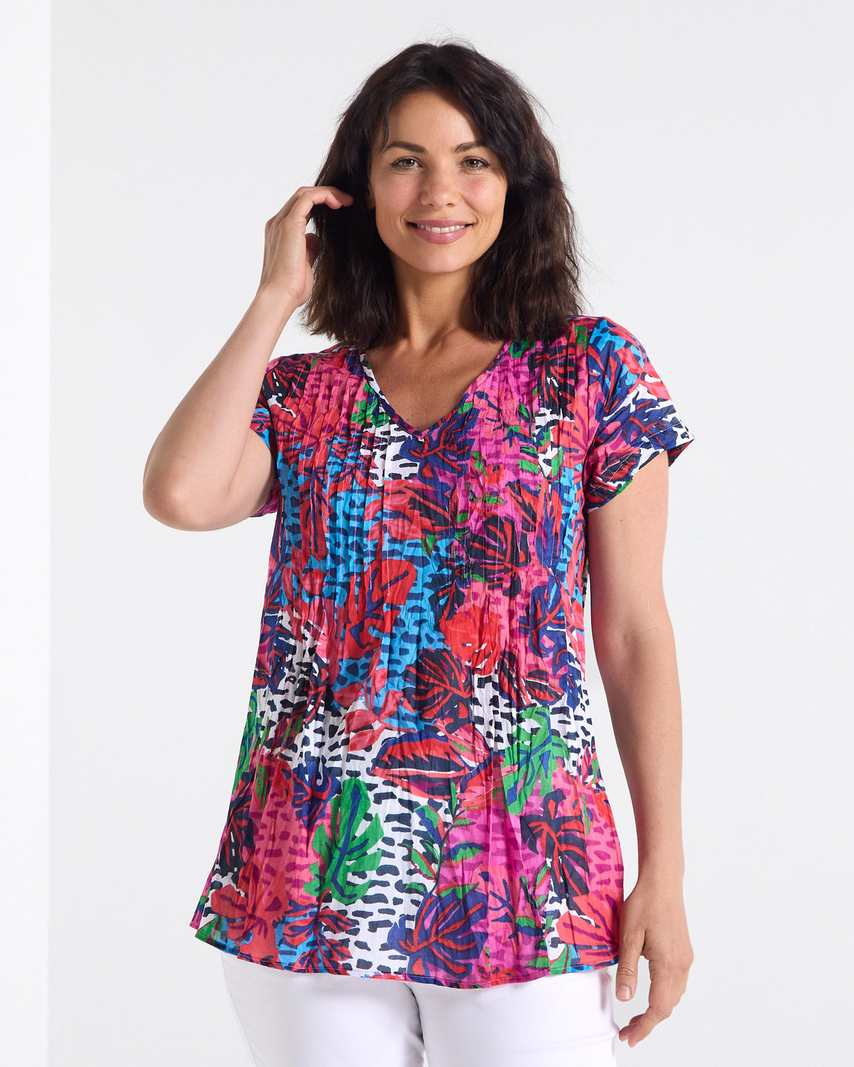 Kayla Cotton Top - Magenta Flower: styled view