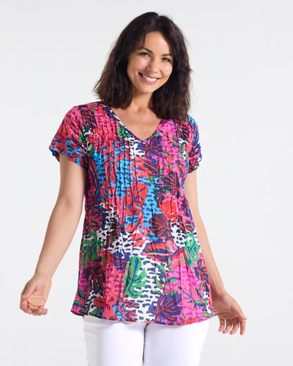 Kayla Cotton Top - Magenta Flower: styled view