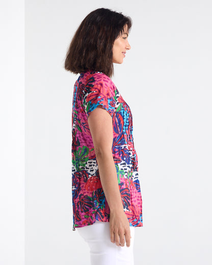 Kayla Cotton Top - Magenta Flower: styled view