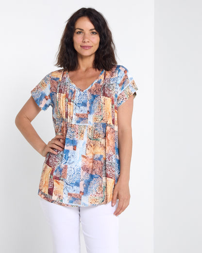 Carmody Cotton Pintuck Top - Vintage Tapestry