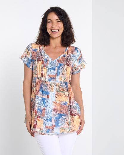 Carmody Cotton Pintuck Top - Vintage Tapestry