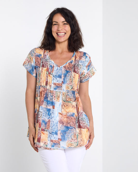 Carmody Cotton Pintuck Top - Vintage Tapestry
