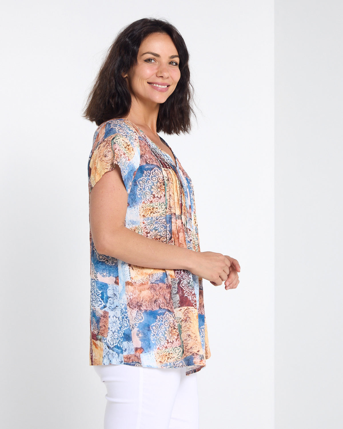 Carmody Cotton Pintuck Top - Vintage Tapestry