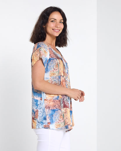 Carmody Cotton Pintuck Top - Vintage Tapestry