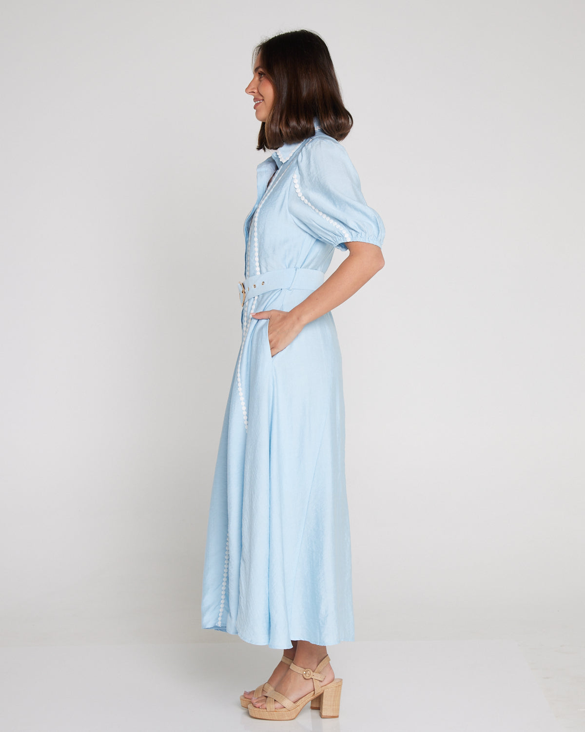 pale blue shirt dress Celeste Sky Blue Shirt Dress with Belt