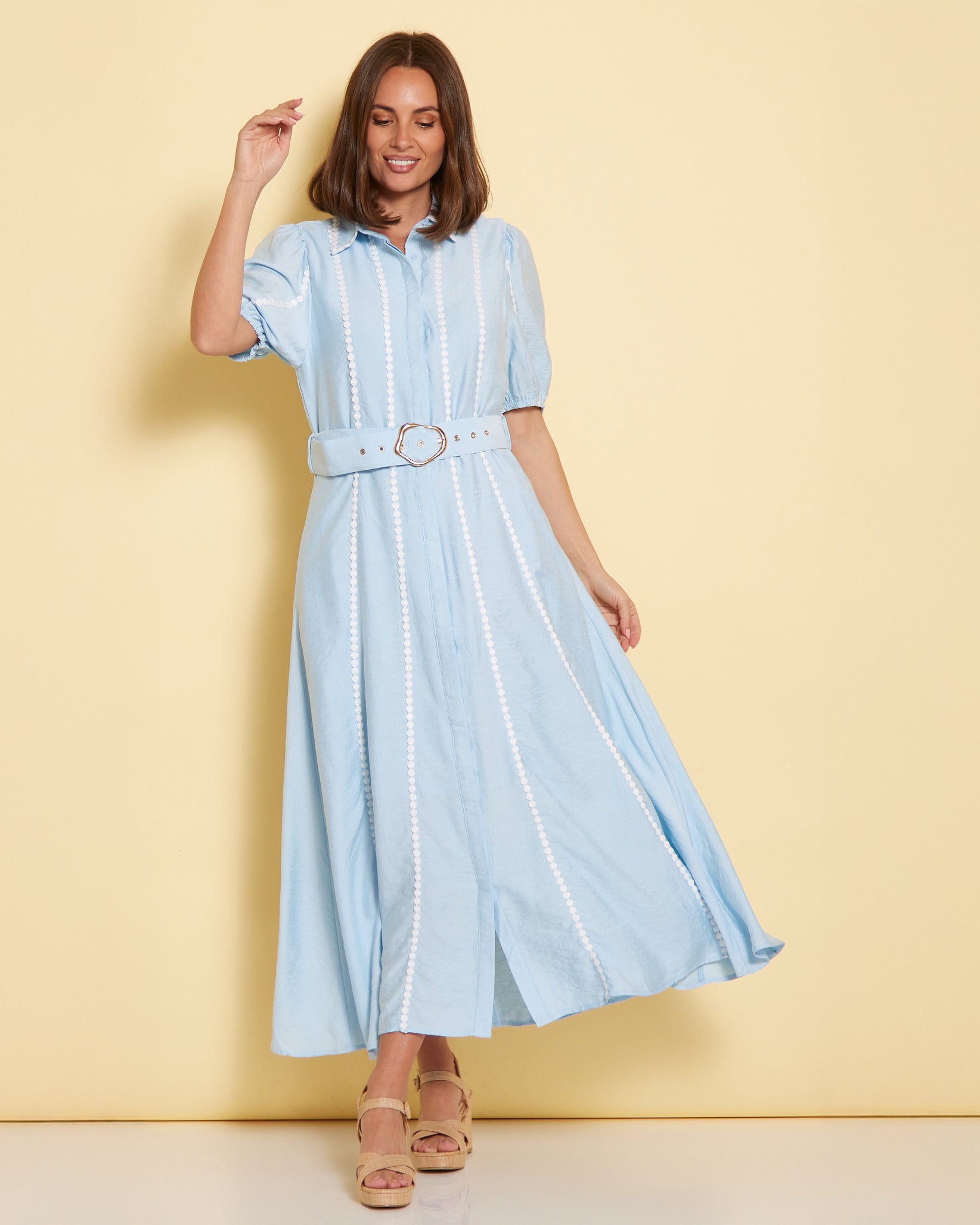 Celeste Sky Blue Shirt Dress with Belt