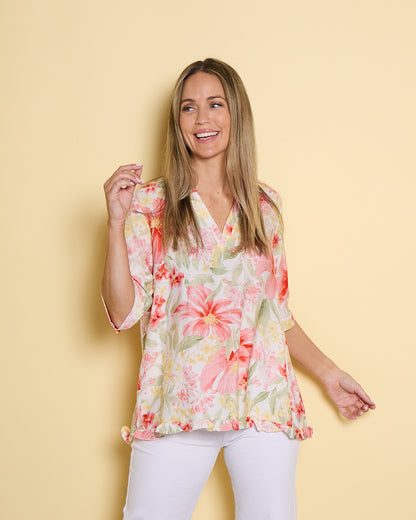 Charlotte Blouse - Red/Yellow Floral