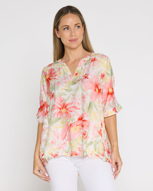 Charlotte Blouse - Red/Yellow Floral
