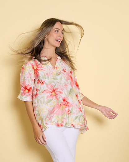 Charlotte Blouse - Red/Yellow Floral