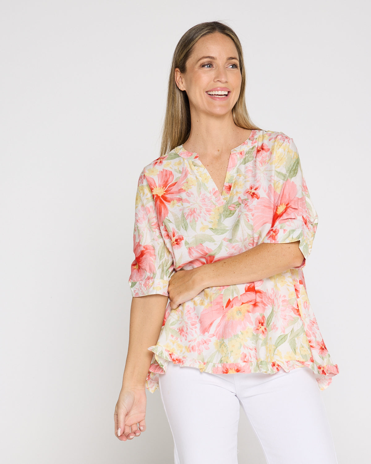 Charlotte Blouse - Red/Yellow Floral