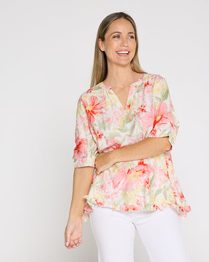 Charlotte Blouse - Red/Yellow Floral